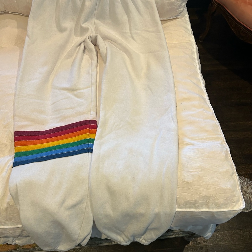 Aviator Nation White joggers with Colorful Stripes